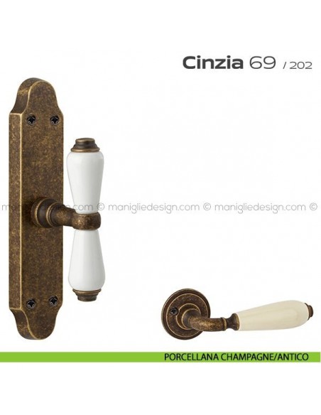 Maniglia per finestra cremonese 069 Cinzia Reguitti porcellana champagne/antico