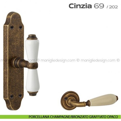 Maniglia per finestra cremonese 069 Cinzia Reguitti porcellana champagne/bronzato graffiato opaco