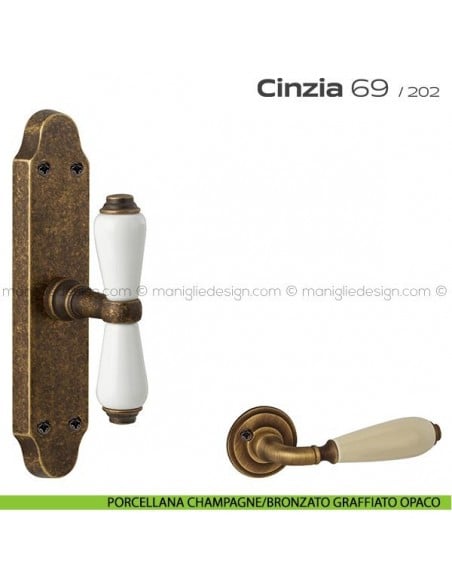 Maniglia per finestra cremonese 069 Cinzia Reguitti porcellana champagne/bronzato graffiato opaco