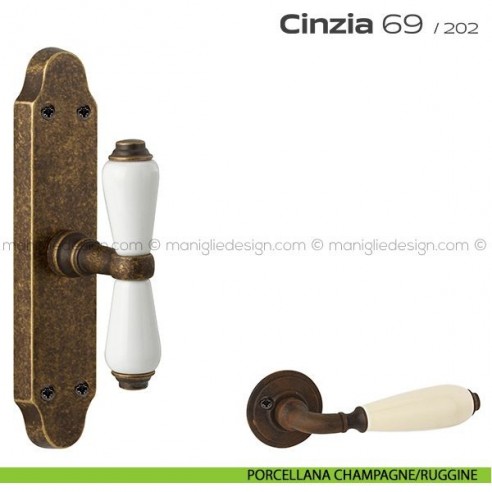 Maniglia per finestra cremonese 069 Cinzia Reguitti porcellana champagne/ruggine