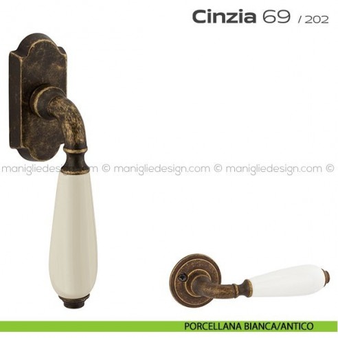 Maniglia per finestra martellina DK 069 Cinzia Reguitti porcellana bianca/antico