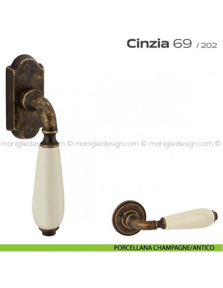 Maniglia per finestra martellina DK 069 Cinzia Reguitti porcellana champagne/antico