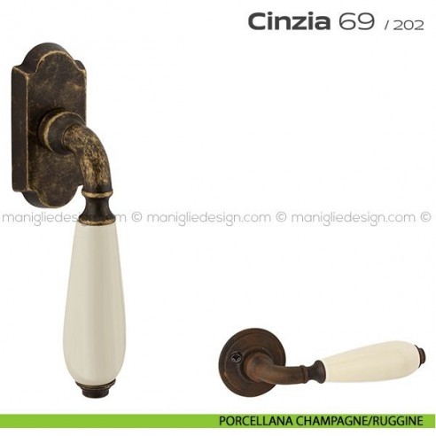 Maniglia per finestra martellina DK 069 Cinzia Reguitti porcellana champagne/ruggine