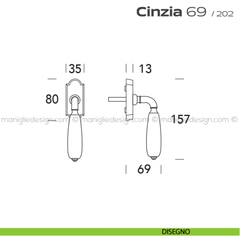 Maniglia per finestra martellina DK 069 Cinzia Reguitti disegno