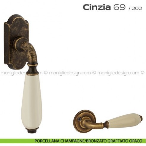 Maniglia per finestra martellina DK 069 Cinzia Reguitti porcellana champagne/bronzato graffiato opaco