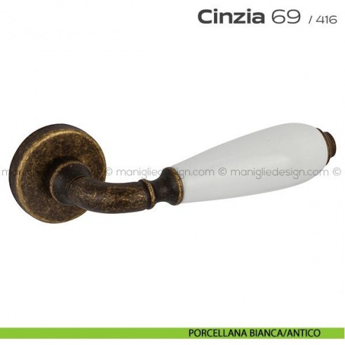Maniglia con porcellana per porta 069 Cinzia Reguitti porcellana bianca/antico