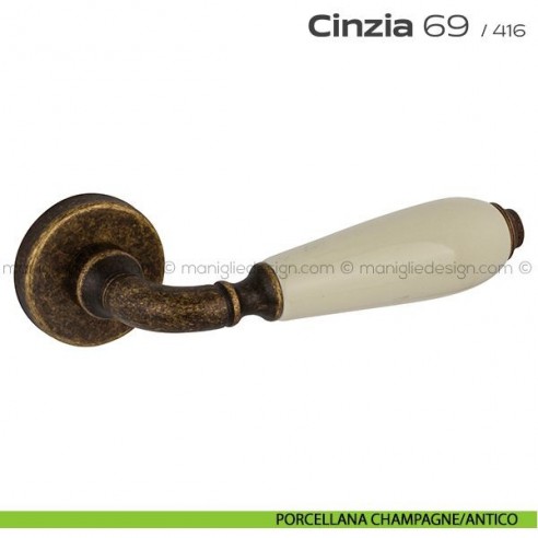 Maniglia con porcellana per porta 069 Cinzia Reguitti porcellana champagne/antico