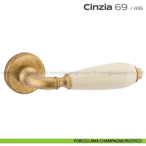 Maniglia con porcellana per porta 069 Cinzia Reguitti porcellana champagne/rustico