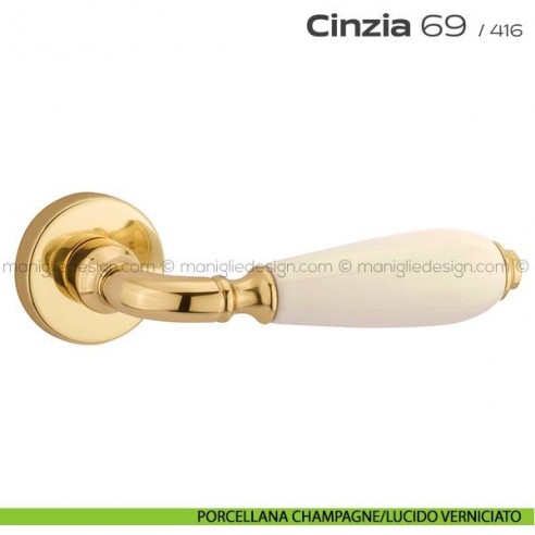 Maniglia con porcellana per porta 069 Cinzia Reguitti porcellana champagne/lucido verniciato
