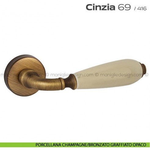 Maniglia con porcellana per porta 069 Cinzia Reguitti porcellana champagne/bronzo graffiato opaco