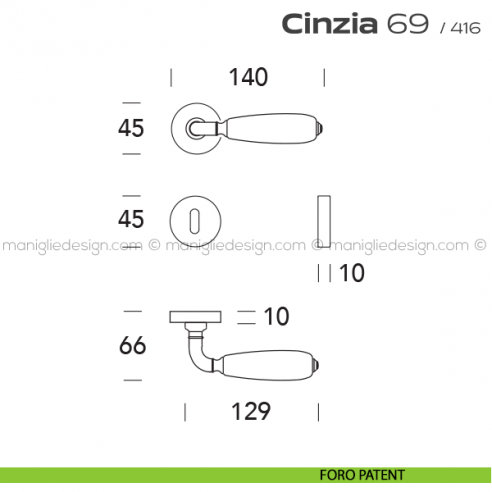Maniglia con porcellana per porta 069 Cinzia Reguitti foro patent