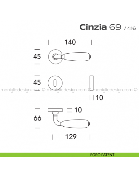 Maniglia con porcellana per porta 069 Cinzia Reguitti foro patent