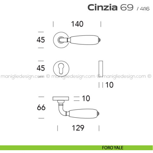Maniglia con porcellana per porta 069 Cinzia Reguitti foro yale