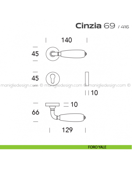 Maniglia con porcellana per porta 069 Cinzia Reguitti foro yale