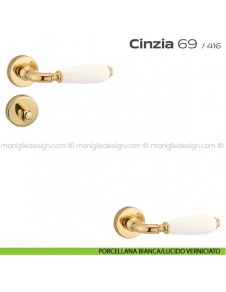 Maniglia con porcellana per porta con nottolino 069 Cinzia Reguitti porcellana bianca/lucido verniciato