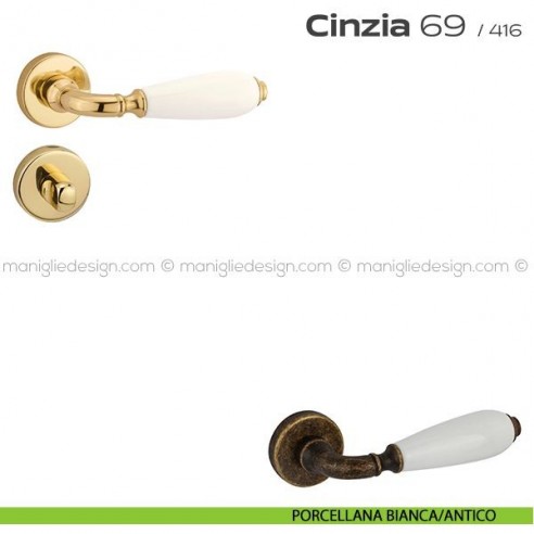 Maniglia con porcellana per porta con nottolino 069 Cinzia Reguitti porcellana bianca/antico