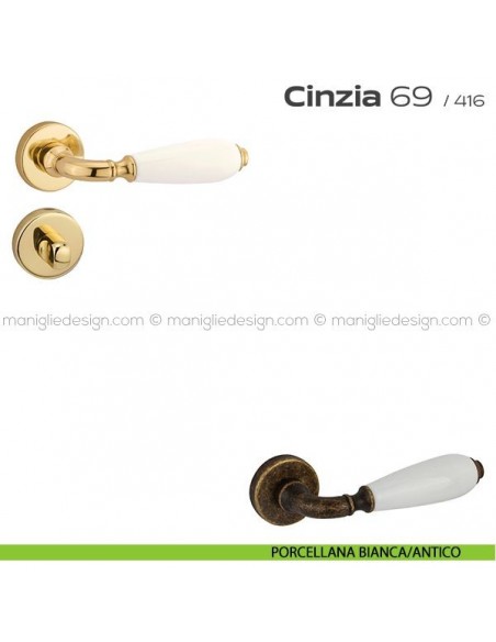 Maniglia con porcellana per porta con nottolino 069 Cinzia Reguitti porcellana bianca/antico