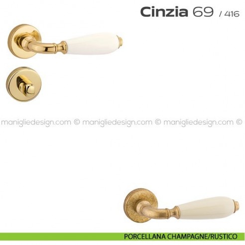 Maniglia con porcellana per porta con nottolino 069 Cinzia Reguitti porcellana champagne/rustico