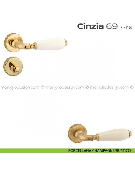 Maniglia con porcellana per porta con nottolino 069 Cinzia Reguitti porcellana champagne/rustico