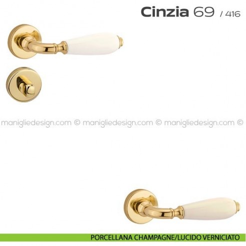 Maniglia con porcellana per porta con nottolino 069 Cinzia Reguitti porcellana champagne/lucido verniciato
