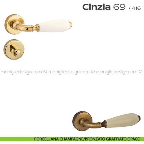 Maniglia con porcellana per porta con nottolino 069 Cinzia Reguitti porcellana champagne/bronzato graffiato opaco