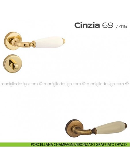 Maniglia con porcellana per porta con nottolino 069 Cinzia Reguitti porcellana champagne/bronzato graffiato opaco