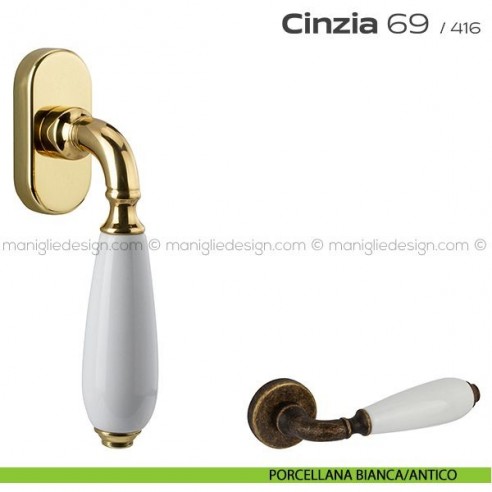 Maniglia martellina DK per finestra 069 Cinzia Reguitti porcellana bianca/antico