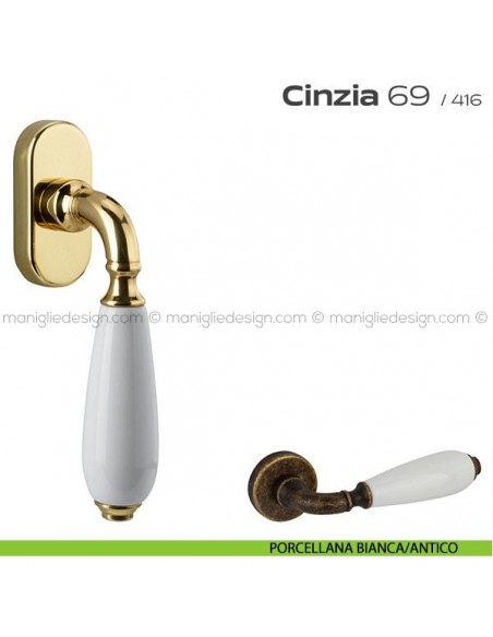 Maniglia martellina DK per finestra 069 Cinzia Reguitti porcellana bianca/antico