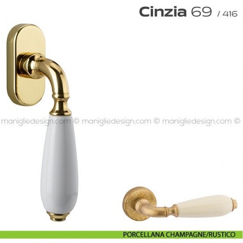 Maniglia martellina DK per finestra 069 Cinzia Reguitti porcellana champagne/rustico
