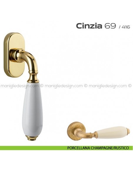 Maniglia martellina DK per finestra 069 Cinzia Reguitti porcellana champagne/rustico