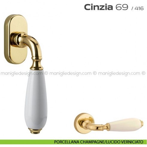 Maniglia martellina DK per finestra 069 Cinzia Reguitti porcellana champagne/lucido verniciato