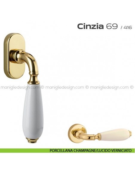 Maniglia martellina DK per finestra 069 Cinzia Reguitti porcellana champagne/lucido verniciato