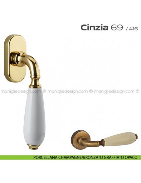 Maniglia martellina DK per finestra 069 Cinzia Reguitti porcellana champagne/bronzato graffiato opaco