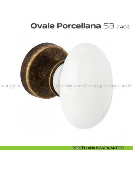 Pomolo per porta Ovale Porcellana 53 Reguitti porcellana bianca/antico