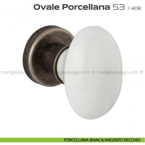 Pomolo per porta Ovale Porcellana 53 Reguitti porcellana bianca/argento vecchio