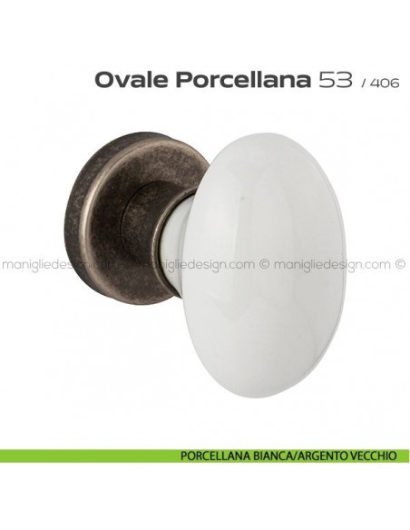 Pomolo per porta Ovale Porcellana 53 Reguitti porcellana bianca/argento vecchio