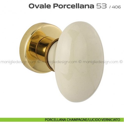 Pomolo per porta Ovale Porcellana 53 Reguitti porcellana champagne/lucido verniciato