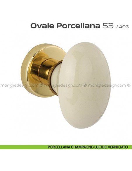 Pomolo per porta Ovale Porcellana 53 Reguitti porcellana champagne/lucido verniciato