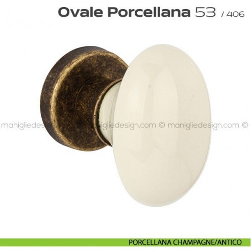 Pomolo per porta Ovale Porcellana 53 Reguitti porcellana champagne/antico