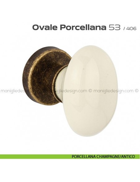 Pomolo per porta Ovale Porcellana 53 Reguitti porcellana champagne/antico