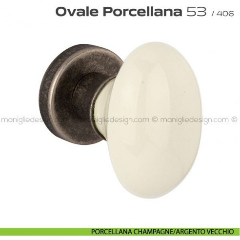Pomolo per porta Ovale Porcellana 53 Reguitti porcellana champagne/argento vecchio
