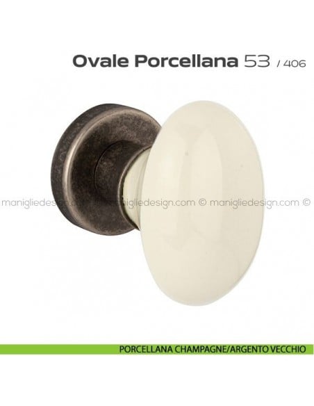 Pomolo per porta Ovale Porcellana 53 Reguitti porcellana champagne/argento vecchio