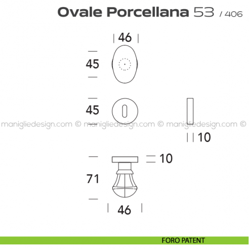 Pomolo per porta Ovale Porcellana 53 Reguitti foro patent