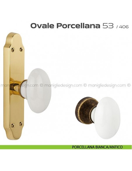 Maniglia per finestra cremonese 53 Ovale Porcellana Reguitti porcellana bianca/antico