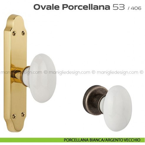 Maniglia per finestra cremonese 53 Ovale Porcellana Reguitti porcellana bianca/argento vecchio