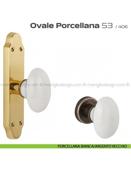 Maniglia per finestra cremonese 53 Ovale Porcellana Reguitti porcellana bianca/argento vecchio