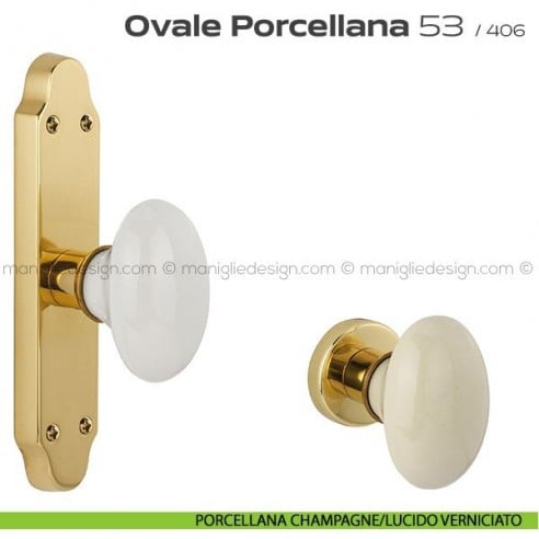 Maniglia per finestra cremonese 53 Ovale Porcellana Reguitti porcellana champagne/lucido verniciato