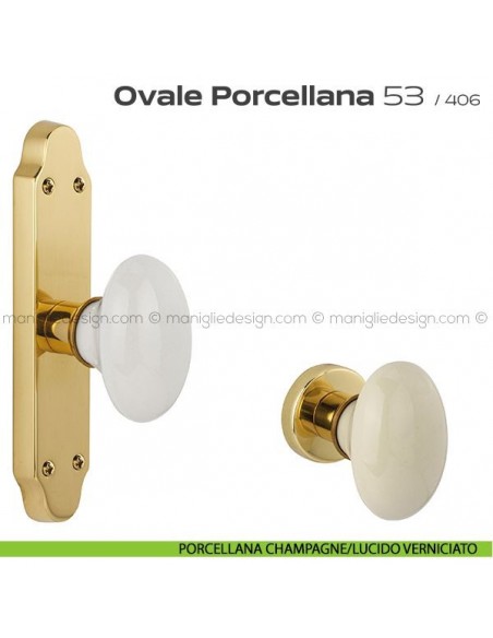 Maniglia per finestra cremonese 53 Ovale Porcellana Reguitti porcellana champagne/lucido verniciato