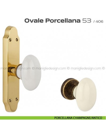 Maniglia per finestra cremonese 53 Ovale Porcellana Reguitti porcellana champagne/antico