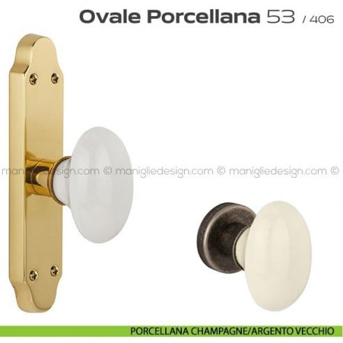 Maniglia per finestra cremonese 53 Ovale Porcellana Reguitti porcellana champagne/argento vecchio
